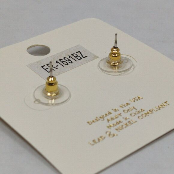 Four-Leaf Clover Stud Earrings Iridescent Rhinestone Gradient Bronze Tone Metal - Picture 9 of 9